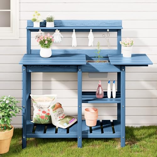 SERWALL-Potting-Table-Outdoor-Potting-Bench-with-Sink-HDPE-Potting-Benches-for-Outside-All-Weather-Use-Blue SERWALL Potting Table Outdoor Potting Bench with Sink HDPE Potting Benches for Outside All Weather Use Blue