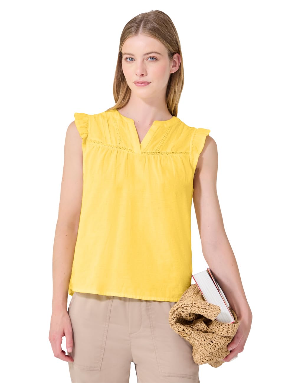 Street One Studio Blouse Shirt with Split Neck and Tape Details Snap Yellow 38