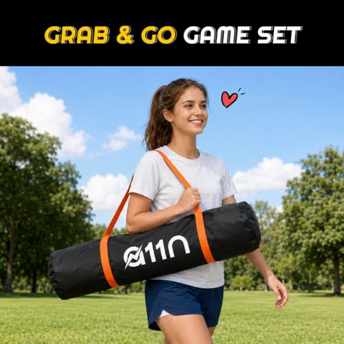 Image of A11N SPORTS Outdoor Volleyball and Badminton Combo Set - Includes Adjustable Height Anti-Sag Net, Volleyball, Air Pump, 4 Badminton Rackets, 2 Shuttlecocks, Boundary Line Marker, and Carrying Bag