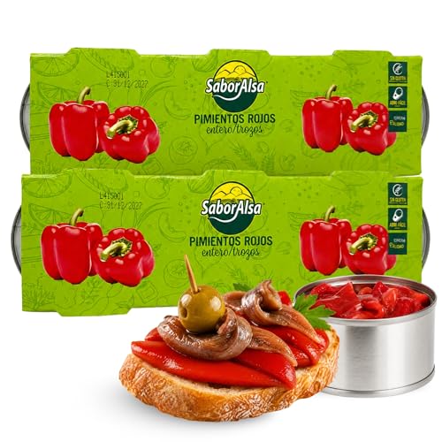 Pimiento rojo asado entero, Pimientos enteros en lata, ingrediente estrella de la dieta mediterránea, Peso Neto por lata 80 gr, Peso escurrido 60 gr, Pack de 6 latas de 80 gr