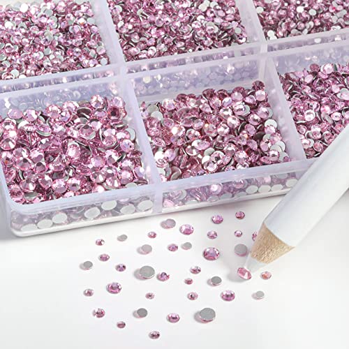 Beadsland 7200 Pcs Flatback Rhinestones for Nails,Pink Round Small Crystal Glass Rhinestones Gems for Crafts,Mixed 6 Sizes with Wax Pencil Kit,SS3-SS10,Light Rose/Light Pink - Image 3