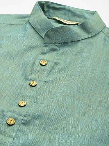 Image of Majestic Man Men's Cotton Regular Fit Traditional Mandarin Collar Ethnic Motifs Solid Long Kurta