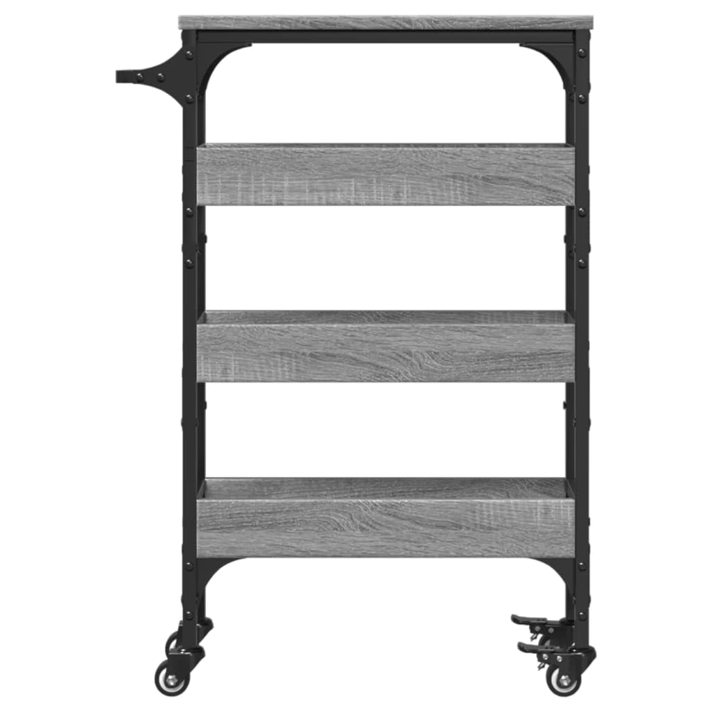 vidaXL Carrito de Cocina, Carro de Almacenamiento de Servicio, Organizador de Comida, Estantes para Baño Salón, Madera de Ingeniería Gris Sonoma
