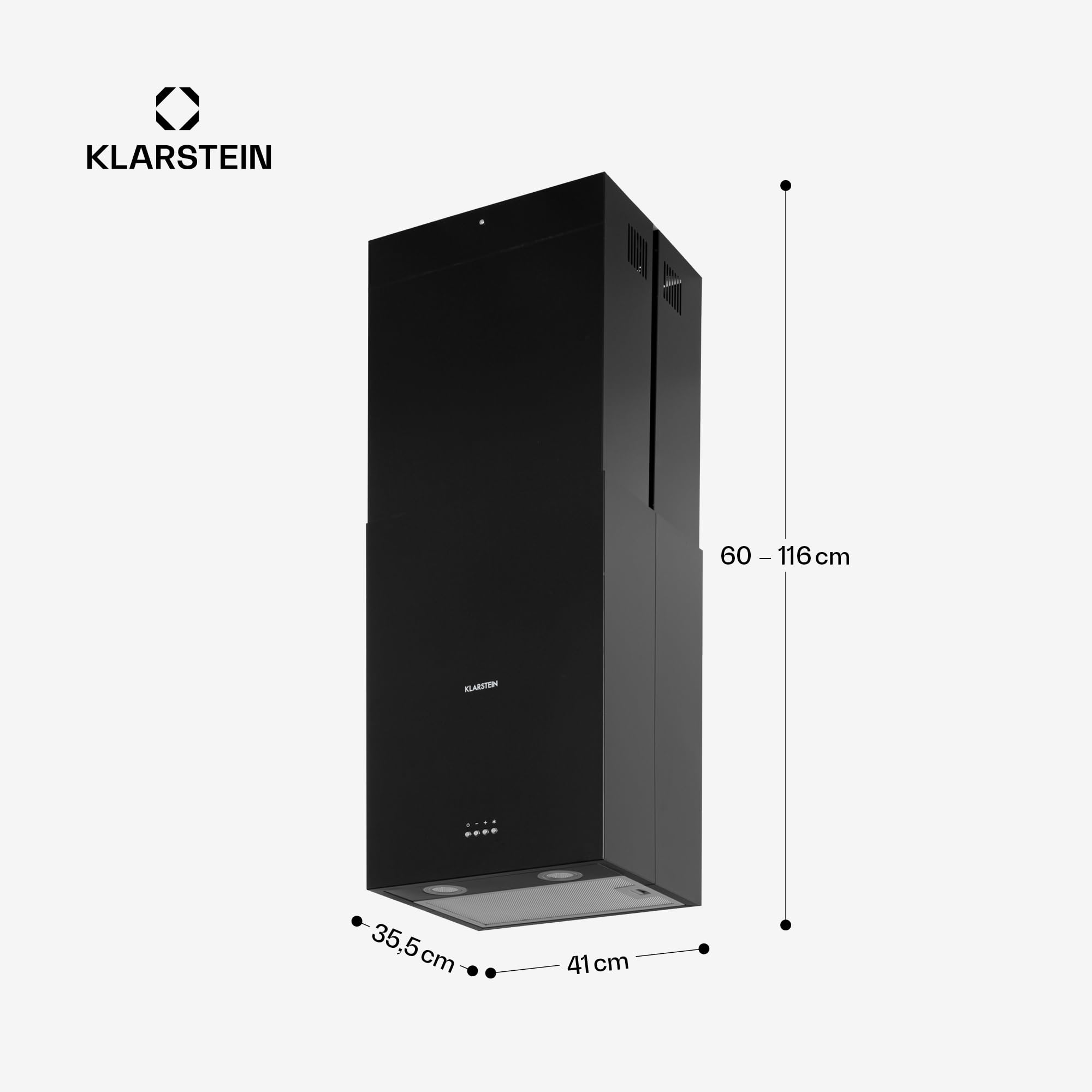 Klarstein Structura Inselabzugshaube Edelstahl schwarz 641 m³/h LED 41 x 35,5 cm