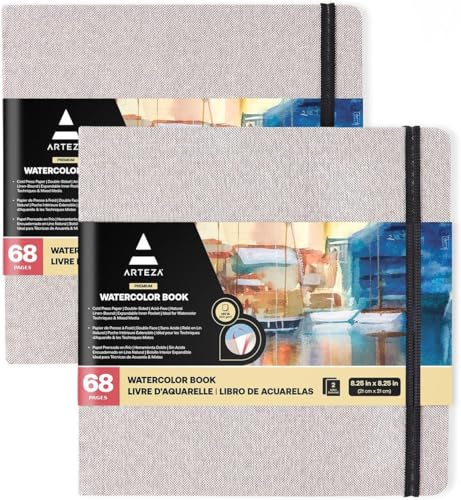 ARTEZA Watercolor Sketchbooks, Pack of 2, 8.25 x 8.25...