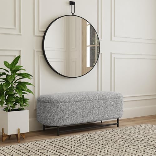 Image of HomePop 46 inch Ellipse Storage Bench with Metal Legs - Cream Boucle with Gray Yarns