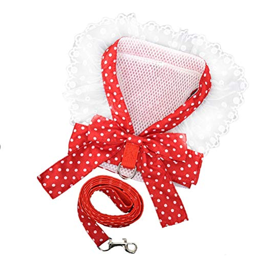 Aoaoy Hundegeschirr mit Schleife, Bequeme Brustleine mit Verstellbarem Klettverschluss, Elegantes Design für Katzen und Hunde bei Outdoor-Aktivitäten (Rot 4)
