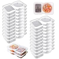 20 Pack Double Compartment Condiment Container Reusable Snack Containers with Lids Mini 2 Compartment Snack Container for Picnic, Travel, Camping, Party, Portable Snack Boxes for Snacks, Sauce, Deli
