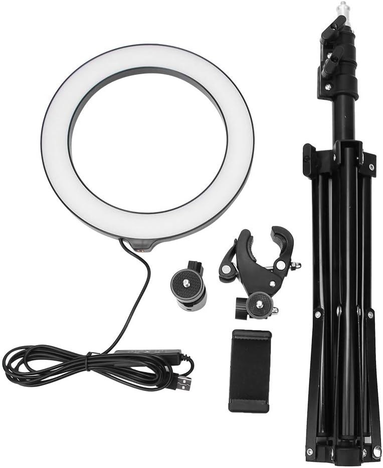 20cm Dimmable LED Ring Light with Phone Holder and Tripod, USB Powered Selfie Ring Lamp for Live Streaming, Photography, Makeup, 3 Color Temperatures and 10 Brightness