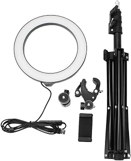 20 cm dimbar LED-ljusring med telefonhållare och stativ, USB-driven selfie-ringlampa för direktströmning, fotografering och