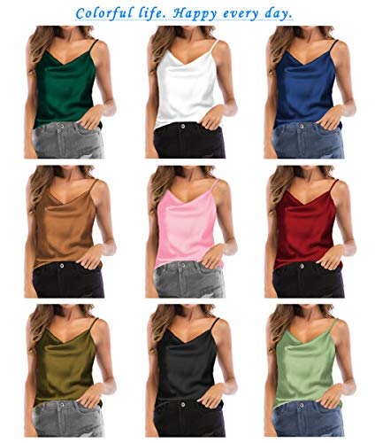 Women's Silk Satin Camisole Cowl Neck Tank Top Cami Silky Basic Tank Shirt Blouses2