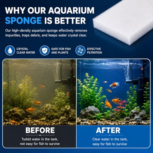 Image of DESPACITO 6pcs Fish Tank Filter Sponge Aquarium Filter Sponge Pad Cotton for Fish Tank Washable & Reusable Biochemical Sponge for Aquarium Filters Media Accessories Filtration Foam 38x12x2cm Thickness