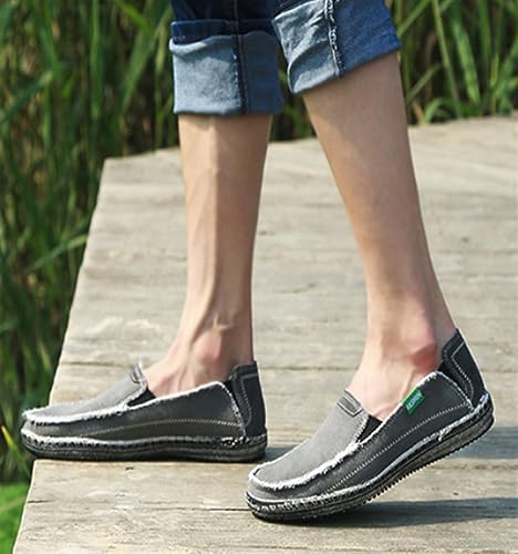 Denim Cloth Washed Loafers for Men's Vintage Slip On Round top Lightweight Casual Shoes Low Top WearResistant Elastic Band Walking Flat Slippers4