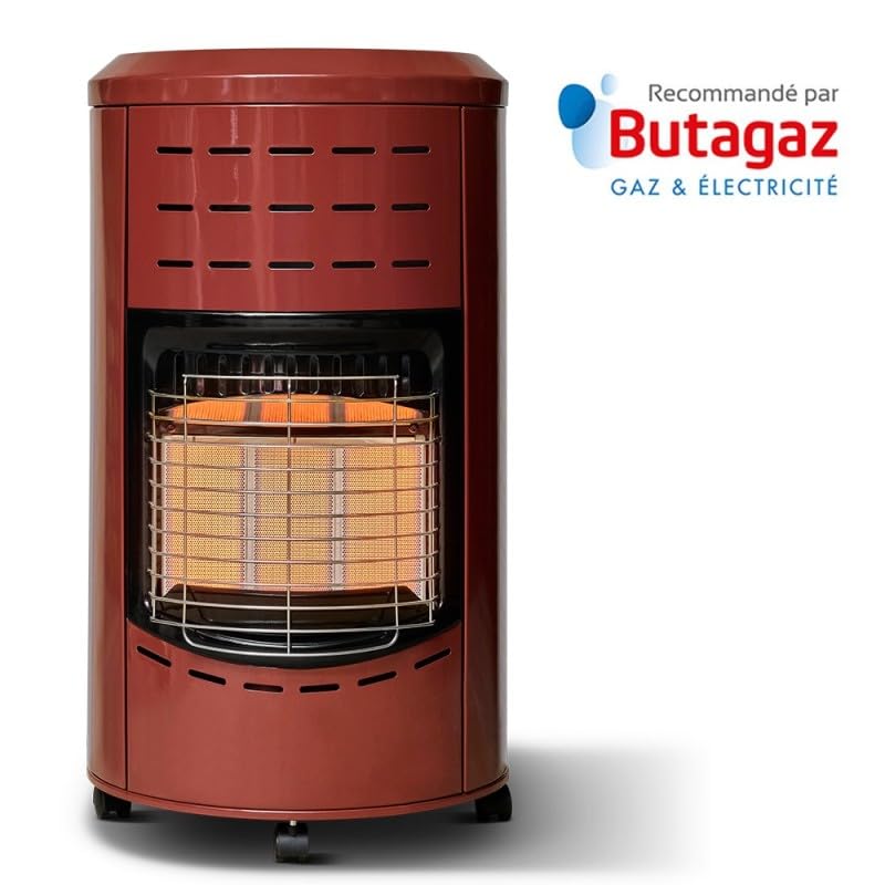FAVEX - Chauffage d'appoint gaz Calgary Rouge brique - Prêt à l'emploi livré avec Tuyau et détendeur - Intérieur - Brûleur céramique Infrarouge - 3 Puissances de Chauffe - Jusqu'à 40 m², Acier