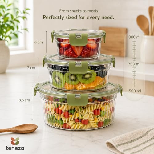 Image of Plastic Storage and Containers, air tight containers, BPA Free & Air Tight Container For Kitchen Storage, Grocery Kitchen Containers, Multipurpose Transparent Jar| 300, 700, 1500 ML | Green