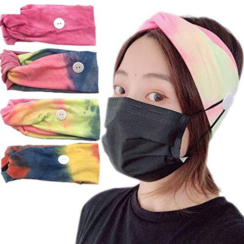 Brishow Yoga Running Headband Wide Hairbands Button Hair Bands Elastic Facemask Holder Head Wrap Stretchy Head Bands for Women and Girls (4pcs) (2)