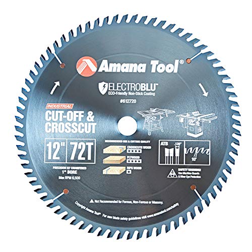 Amana Tool - 612720C Electro-BLU Carbide Tipped Cut-Off & Crosscut 12" Dia x 72T ATB #1