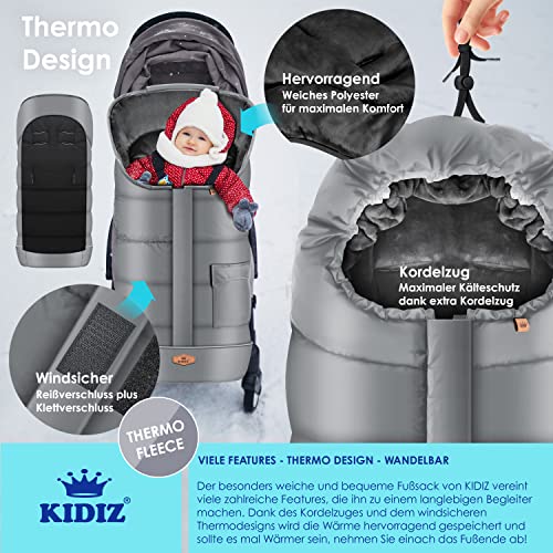 Kidiz® Babyfußsack Baby Fußsack Winterfußsack Babyschale mit Reißverschluss Kuschelsack Babydecke Kinderwagen waschbar Tasche passend für alle Kinderwagen Bett Wärmedecke aus Thermo-Fleece Grau