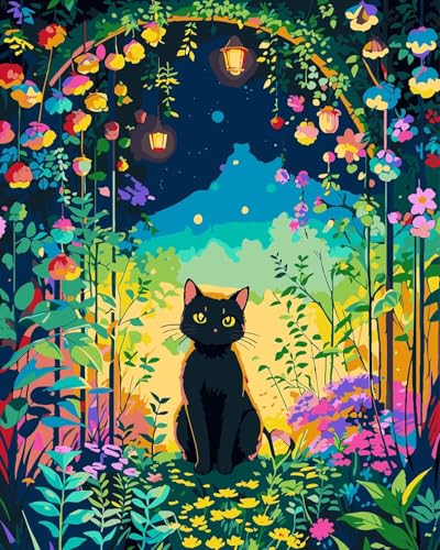 Image of Black Cat Stamped Cross Stitch Kits for Adults Beginners, Animals DIY Counted Cross Stitch Kit Printed Flowers Patterns Dimensions Needlepoint Art Crafts Embroidery Kits for Home Wall Decor