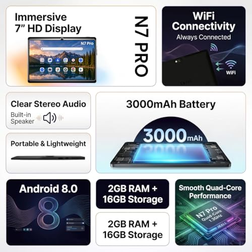 Image of IKALL N7 Pro 7-Inch Android Wi-Fi Tablet | 2GB RAM, 16GB Storage | Wi-Fi Only | 3000mAh Battery | Dual Camera | Compact & Lightweight | Ideal for Learning & Entertainment - Black