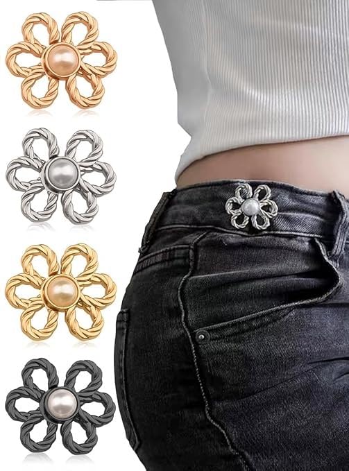 4 Sets Pant Waist Tightener – Adjustable Buttons & Pins for Loose Jeans, Pants & Skirts, No-Sew Waistband Extenders, Pants Clips for Women (Ring Button 4pcs) 4 Sets Pant Waist Tightener – Adjustable Buttons & Pins for Loose Jeans, Pants & Skirts, No-Sew Waistband Extenders, Pants Clips for Women (Ring Button 4pcs)