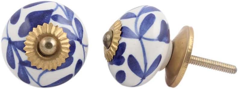 Indian Shelf 25 Pieces Ceramic Kids Cupboard Knobs Blue Cabinet Hardware Flower Cabinet Handles & Pulls