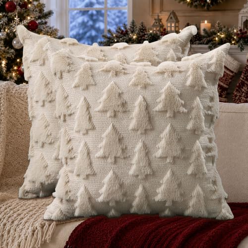 DFXSZ Christmas Tree Pillow Covers 20x20 Set of 2 Christmas Decor Beige