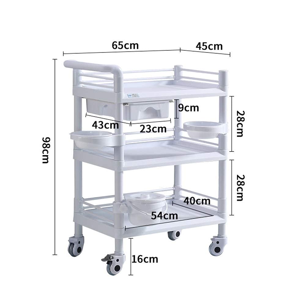 Carrelli,Carrelli Portaoggetti da Cucina, Carrello Portaoggetti con Ruote a 3 Livelli, Carrello per Salone di Bellezza, Carrello di Servizio in ABS/Bianco/66 * 45 * 98 Cm
