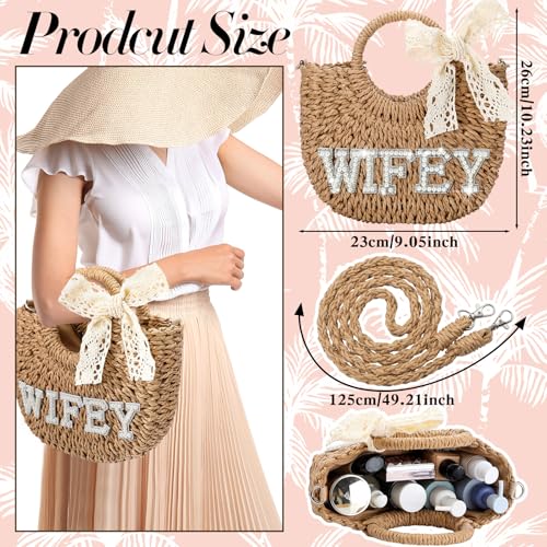 Image of Pinkunn Bride Gift Bride Straw Purse Mrs Handwoven Bag Rhinestone Letter Bag Bachelorette Honeymoon Wedding Bridal Shower