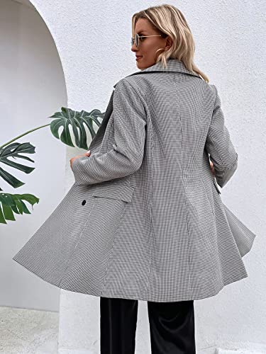 WDIRARA Women's Plaid Button Front Long Sleeve Blazer Elegant Gingham Jacket2