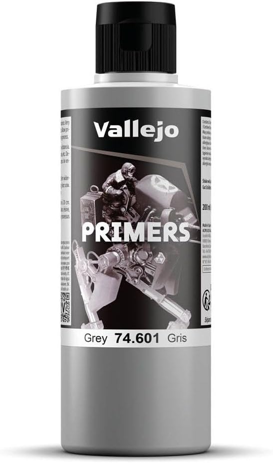 Vallejo - Surface Primer Color | Grey Acrylic Primer 200 ml (6.76 fl.oz.) | Matte Finish and Fast Drying | Perfect for Airbrushing and Great Adhesion to Figurines and Scale Models