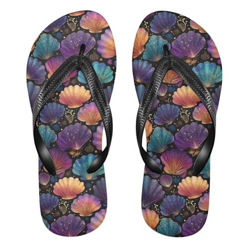 Flip Flop Sandals Bright Seashells Print for Women Men Beach Outdoor XS