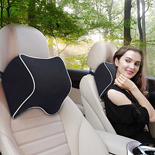 Image of obliq Memory Foam Car Headrest Cushion, Neck Rest Seat Pillow for Pain Relief, Ergonomic Cervical Support for All Cars (Black - Pair)