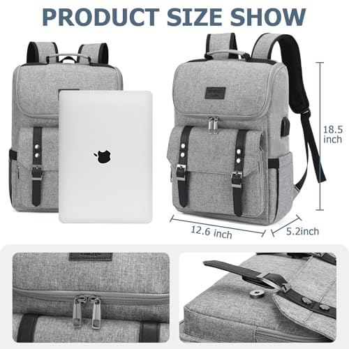 Image of YALUNDISI Vintage Backpack Travel Laptop Backpack with usb Charging Port for Women & Men College Backpack Fits 15.6 Inch Laptop Grey Brown