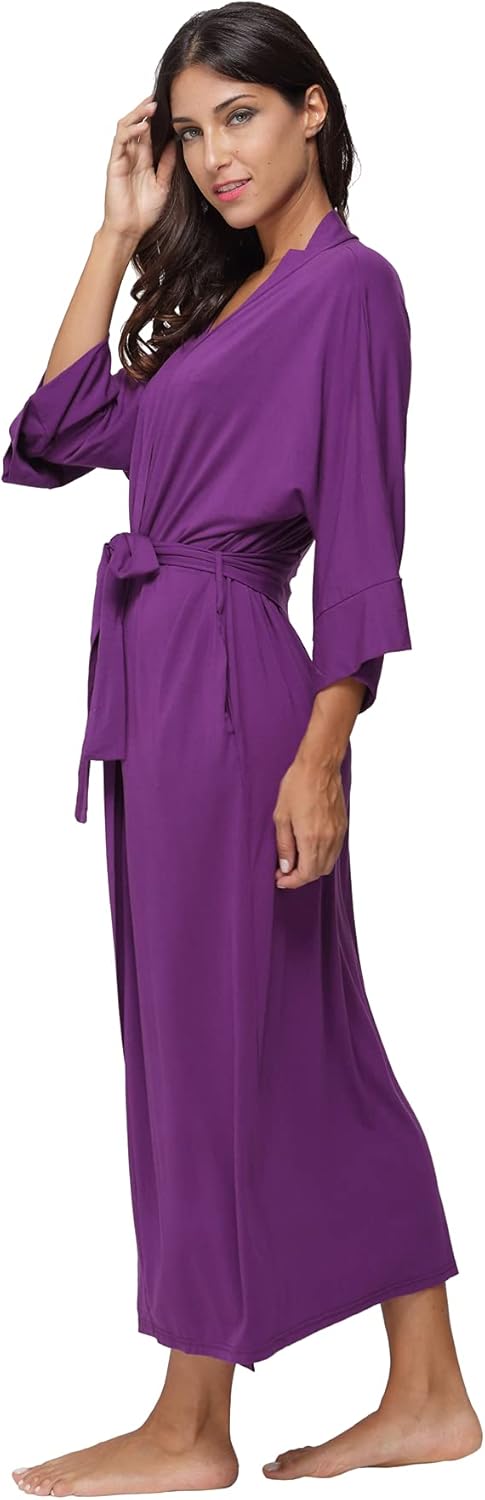 Women's Soft Robes Long Bath Robes Full Length Kimonos Sleepwear Dressing Gown,Solid Color - Image 4
