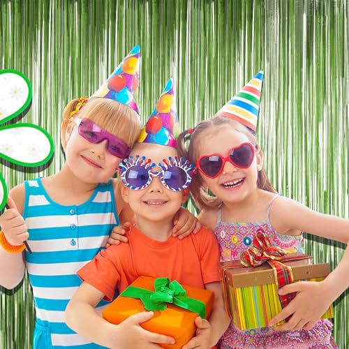 Image of 4 Pack Light Green Foil Fringe Curtain Backdrop, 3.28Ft x 8.2Ft Metallic Tinsel Foil Fringe Streamer Curtains for Photo Booth Props, Birthday, Wedding, Christmas Decorations Party Supplies New