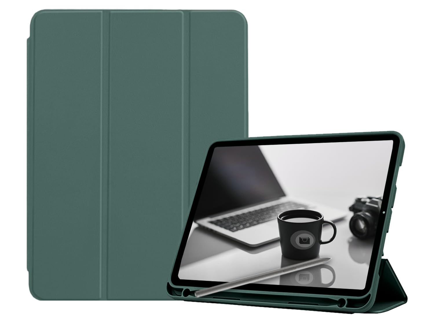 Smart Cover for OnePlus Pad 2 Tablet 12.1 inch 2024 Pen Holder Trifold PU Case Soft TPU Back - Midnight Green-image-29