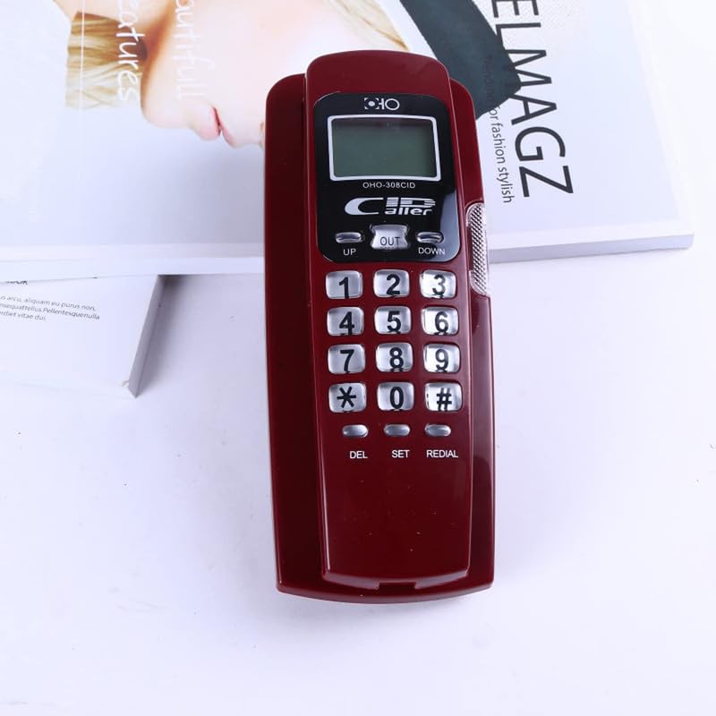Image of Slim Landline Caller ID Phone for Home - Wall Mountable Wired Telephone with Built-in LCD Screen - Professional Desktop Corded Phone with Memory Function (1 Pcs) (Red)