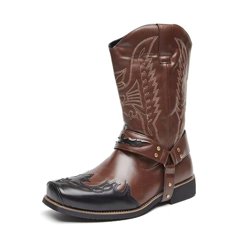 Image of Cowboy Boots for Men - Western Men's Boots with Classic Embroidered, Slip on Square Toe Boots, Slip Resistant Country Boots