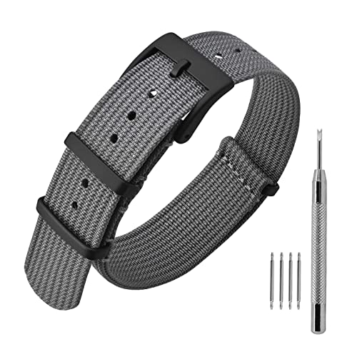 ANNEFIT Bracelet de Montre en Nylon avec Boucle Noir en Acier Inoxydable, Sport Bande de Remplacement 20mm (Gris) Cover