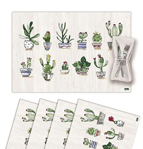 Set di 4 Sottopentola Singola in Vinile Lavabile Impermeabile Antimacchia Antiscivolo Antiaderente e Resistente al Calore Stile Cactus Piante Multicolore. Santafe