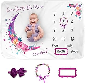 Luka&Lily Baby Meilenstein Decke Rosa Mond Blumen