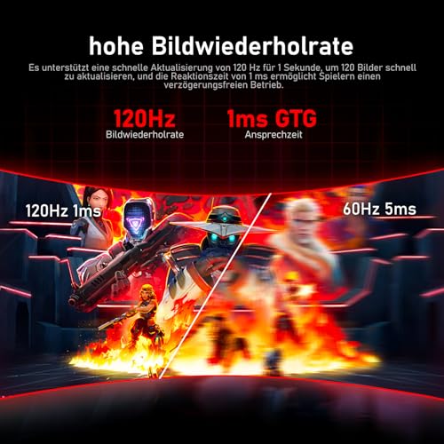 34 Zoll Ultrawide Curved Gaming Monitor 120Hz, 1500R PC Bildschirm UWQHD 3440x1440, Gebogenes Computerbildschirm, VA, Displayport, HDMI, VESA 75 * 75mm – Bild 5