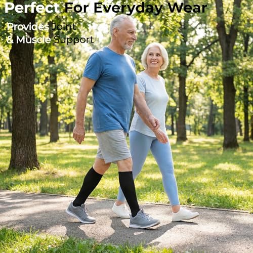 Image of MGANG Plus Size Knee High Compression Socks for Varicose Veins | Graduated Compression, Extra Wide Calf, Circulation, DVT, Swelling, Nurses, Pregnancy, Standing, Office, Flight, Travel