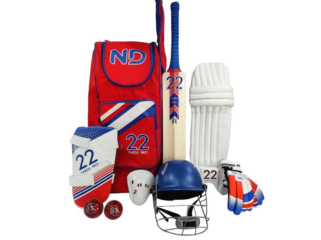 22YardsPro 2023 Cricket Kit 11pc Set Bat Ball Pad Leg Guard Glove BAT Boys Youths Mens UK