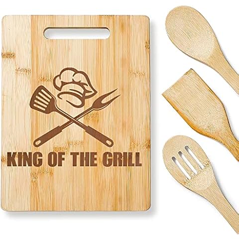 KITCHENVOY King of The Grill Bamboo Cutting Board for Men - Dad Cutting Board - Grilling Gifts for Men, Birthday Gift for Dad, Kitchen Gift for Husband on Anniversary - BBQ Board for Godfather Cover
