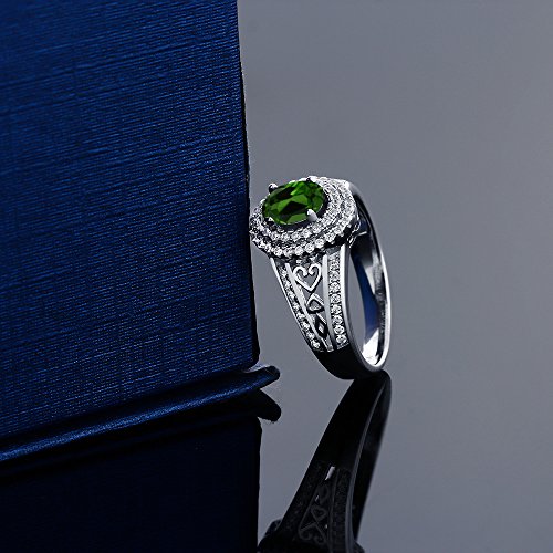 Gem Stone King Halo Engagement Ring For Women | 925 Sterling Silver | Gemstone Birthstone | Oval 6X4MM | Wedding Anniversary Promise Ring | Available In Size 5, 6, 7, 8, 93