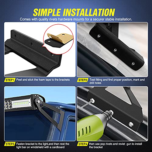 Image of Nilight 2PCS 50 inch Curved LED Light Bar Bracket at Upper Windshield Roof Cab for 1984-2001 Jeep Cherokee XJ & 1986-1992 Comanche MJ
