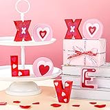 8 Pieces Valentine's Day Tiered Tray Decor Wooden XOXO LOVE Romantic Wooden Signs Happy Valentine's Day Table Decor for Valentines, Shelf, Desk Home Decor and Wedding Party Decoration