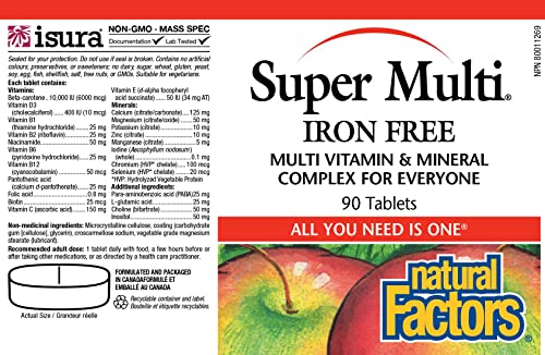 Natural Factors, Super Multi, Iron Free Daily Multivitamin And Mineral Support, 90 Tablets (90 Servings) #TOP1